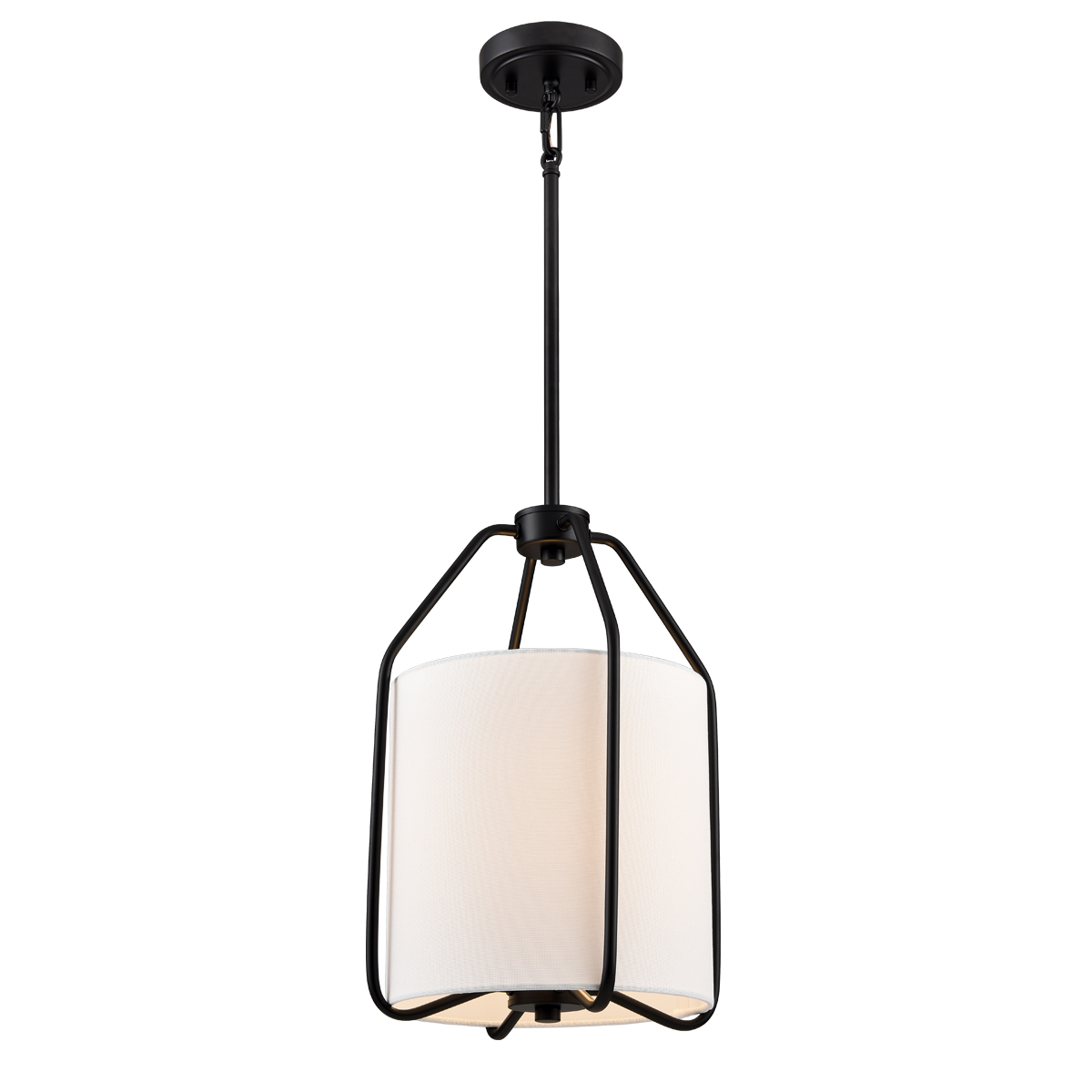 Cone Pendant Light Fixture with Metal Lantern Fabric Drum Shade 16" Black Chandeliers