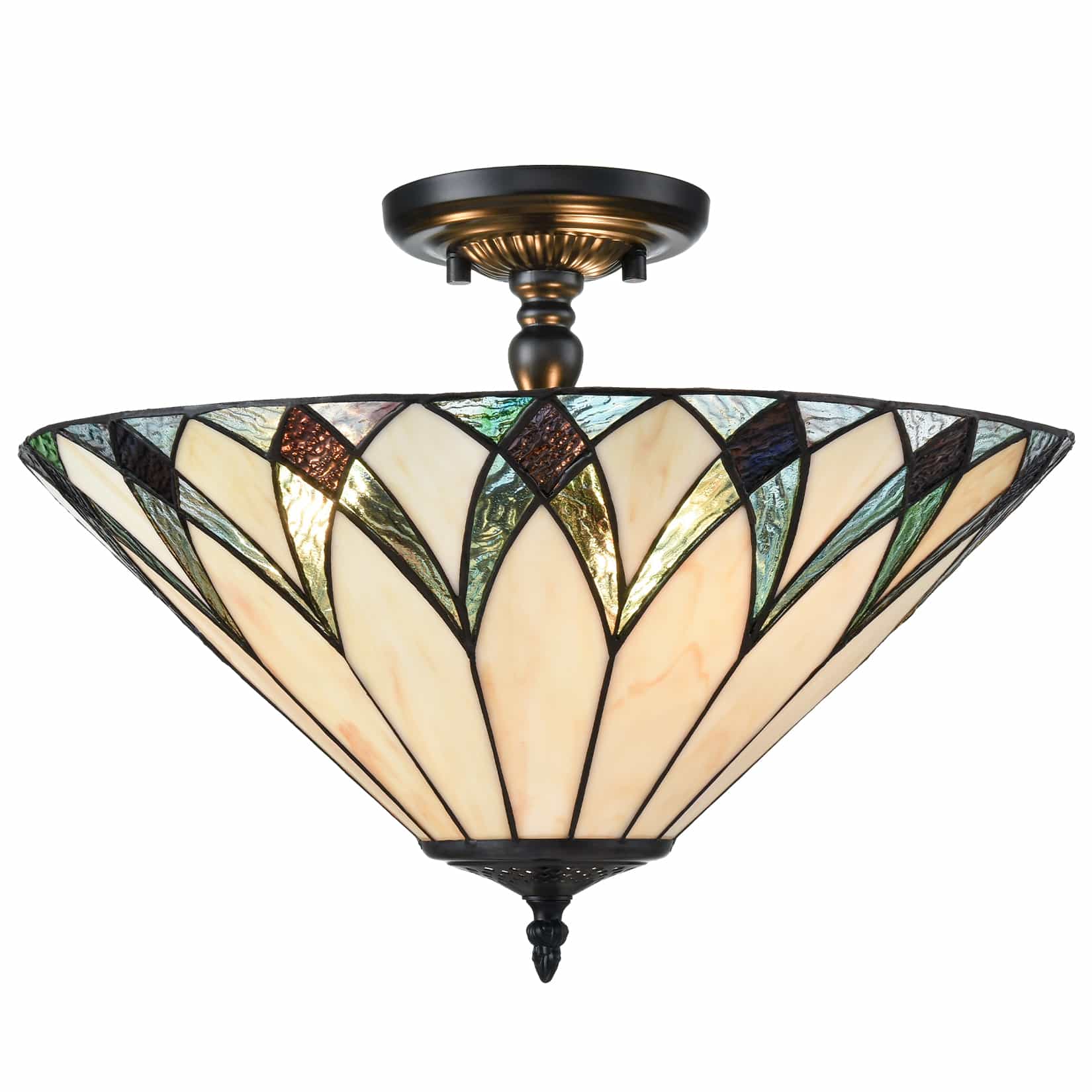3-Light Tiffany Glass Semi Flush Mount Ceiling Light