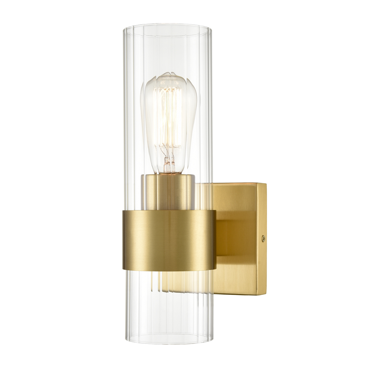 Modern Gold with Clear Glass Cylinder Wall Sconce 1-Light Bathroom Bedroom Vanity Lights Fixture Over Mirror