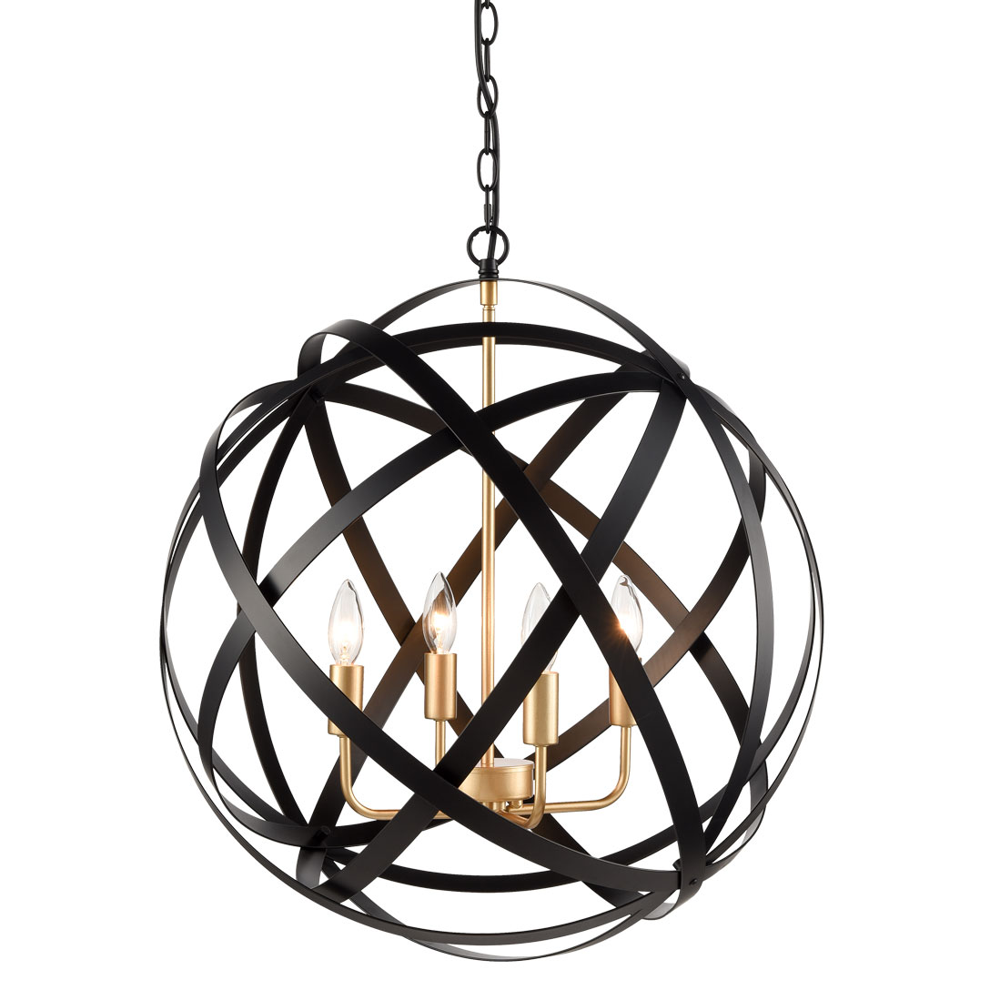 Industrial Globe Pendant Light Black Metal Shade Chandelier