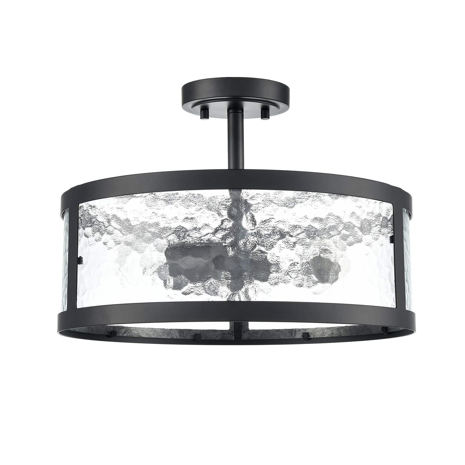 Farmhouse Semi Flush Mount Ceiling Light with Hammered Glass 3- Light