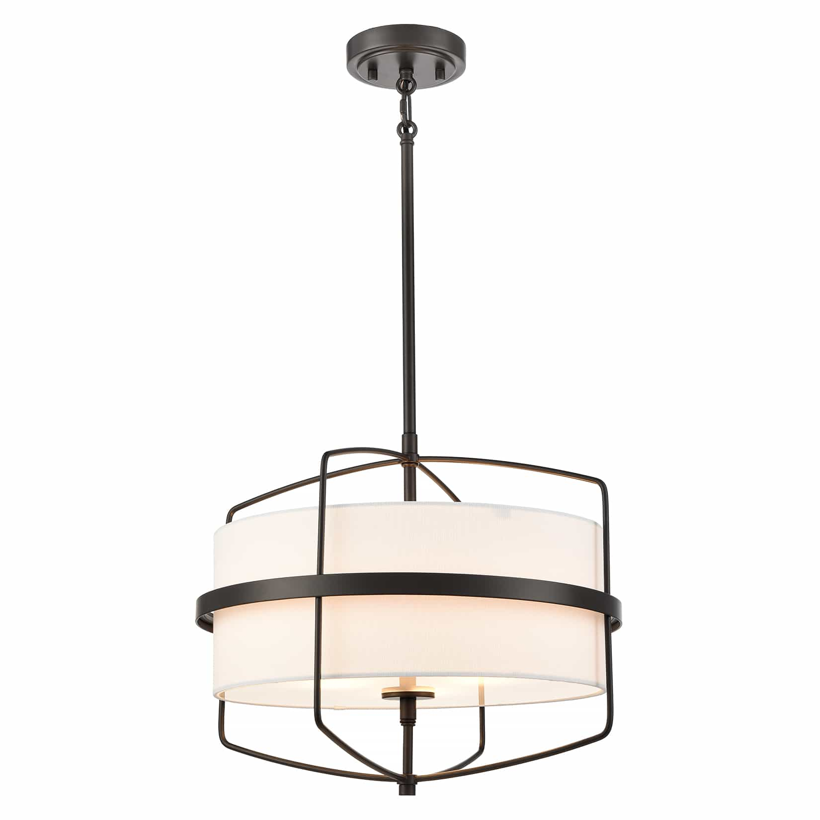 Farmhouse Black Drum Chandelier Light with Fabric Shade