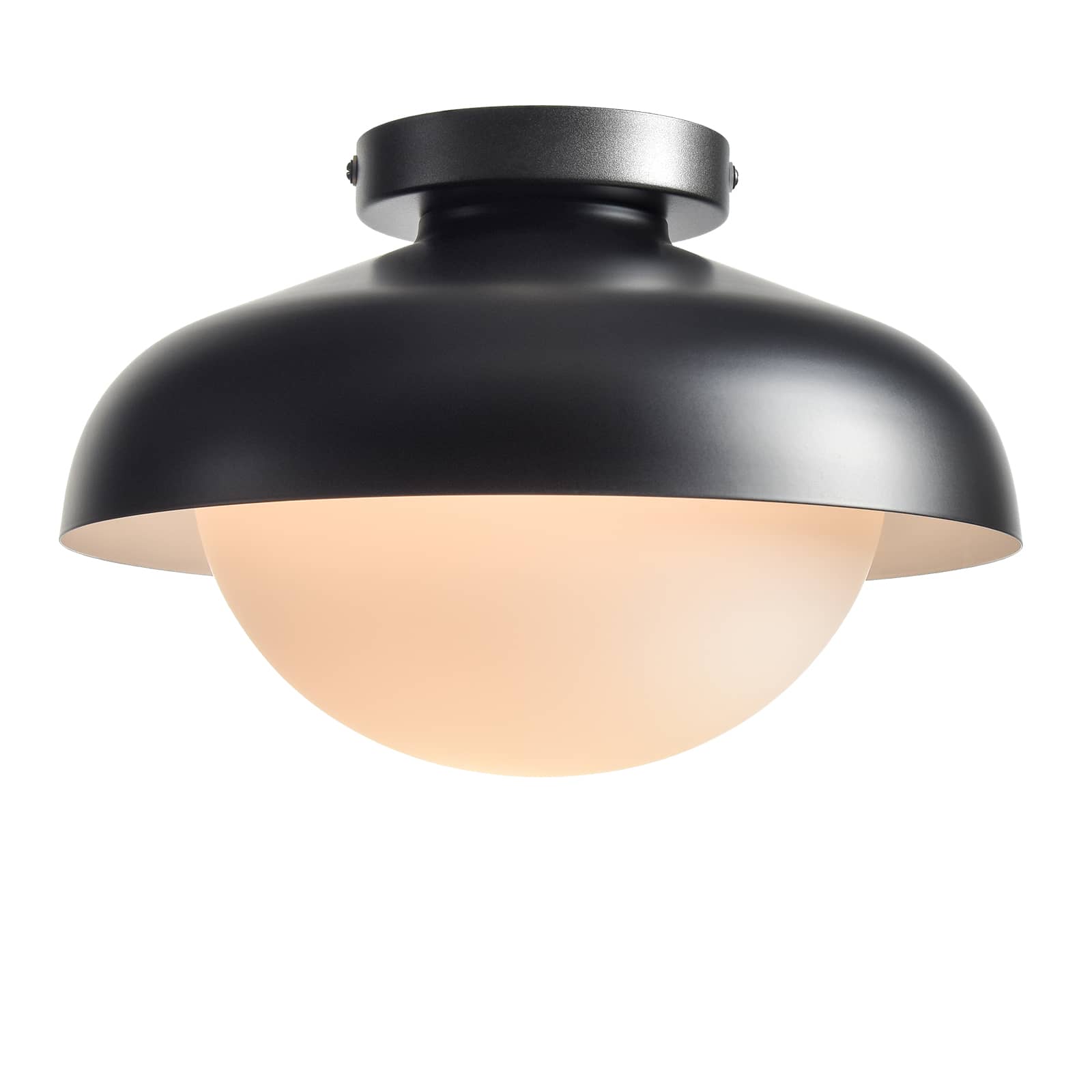 Modern Black Barn Ceiling Light Fixture Opal Glass Shade