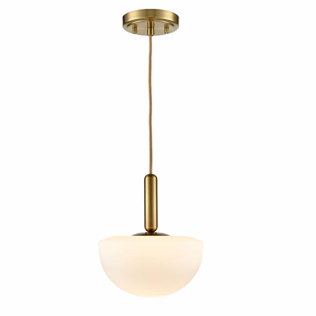 Modern Brass Pendant Light with Opal Glass