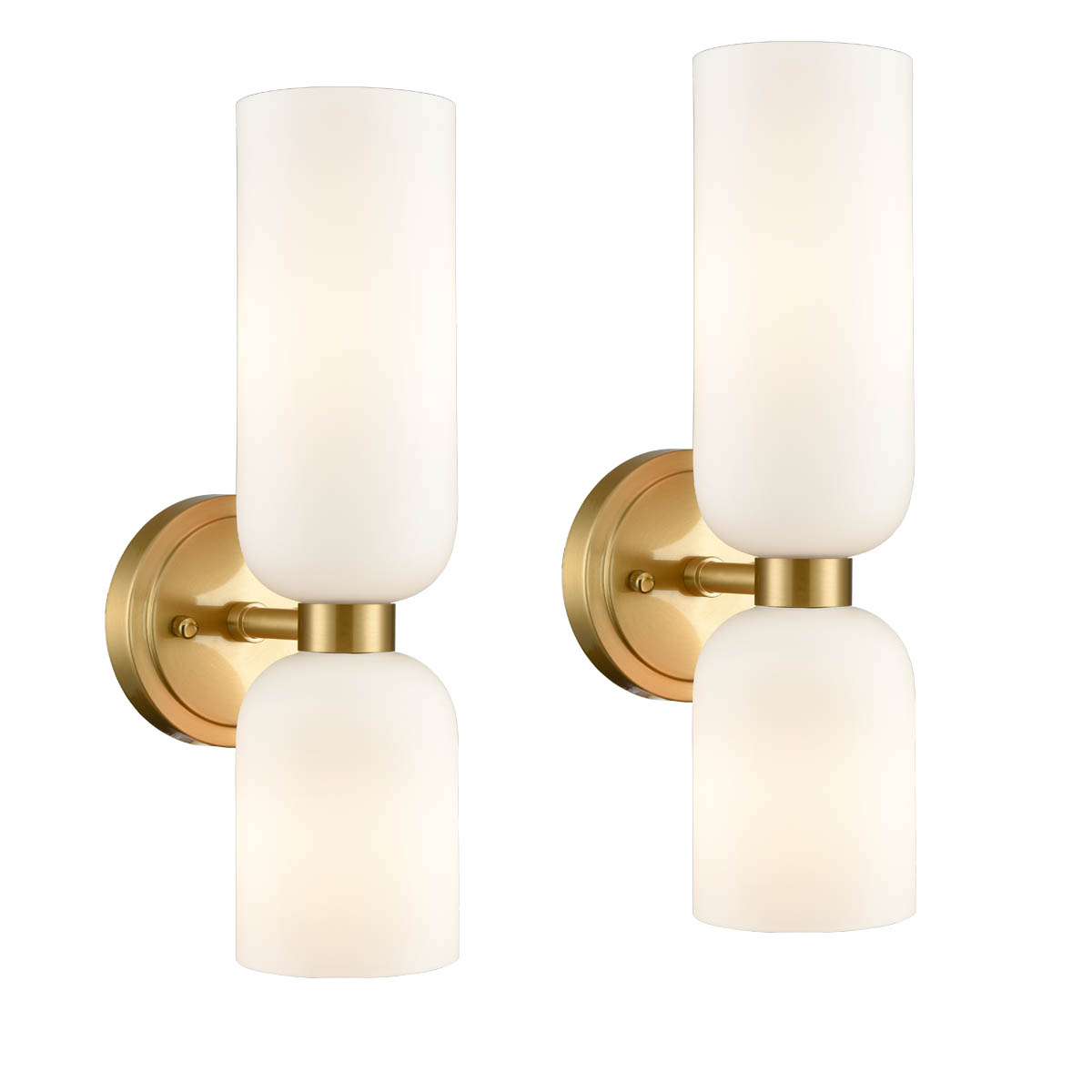 2-Pack Modern Gold Wall Sconces 2-Light Vanity Light,Milky White Glass