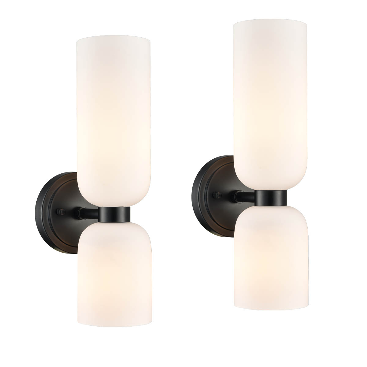 Black Wall Sconces Set of Two 2-Light Modern Wall Light Bathroom Vanity Light,Milky White Glass