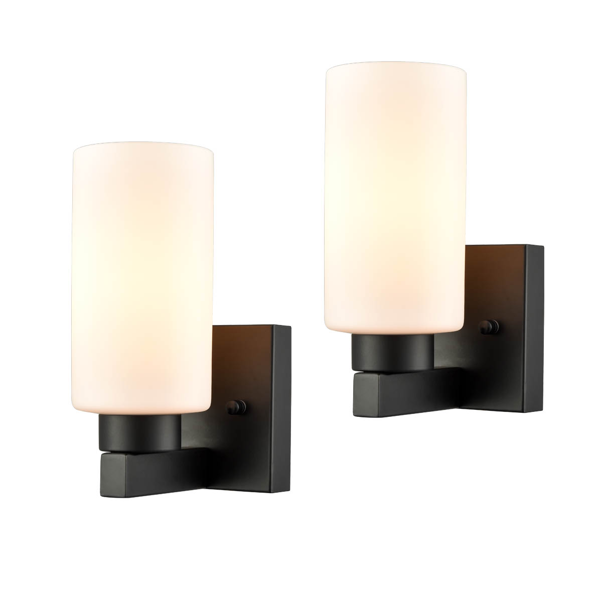 Bathroom Modern Black Wall Sconce Milky White Cylinder Glass Set of 2