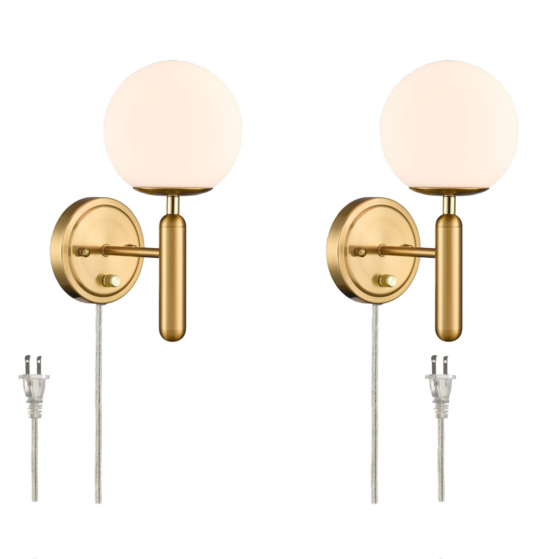 Modern Brass Plug in Wall Sconces Set of 2