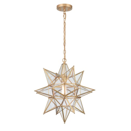 Modern Star Pendant Light Boho Gold Hanging Ceiling Light with Clear Glass