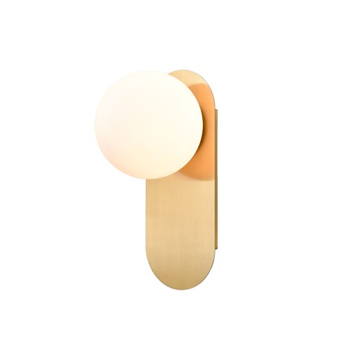 Modern Brass Globe Wall Light Sconce with Opal Glass Shade