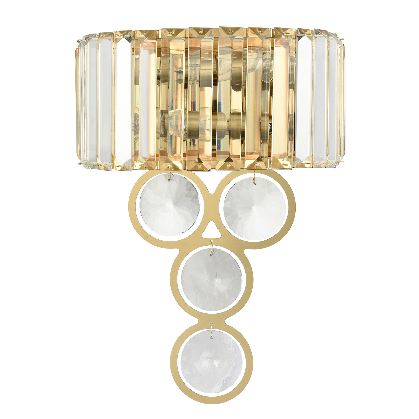 Modern 2-Light Gold Metal Wall Sconce with Crystal Wall Lamp for Bedroom Living Room Vanity Lighting Fixture