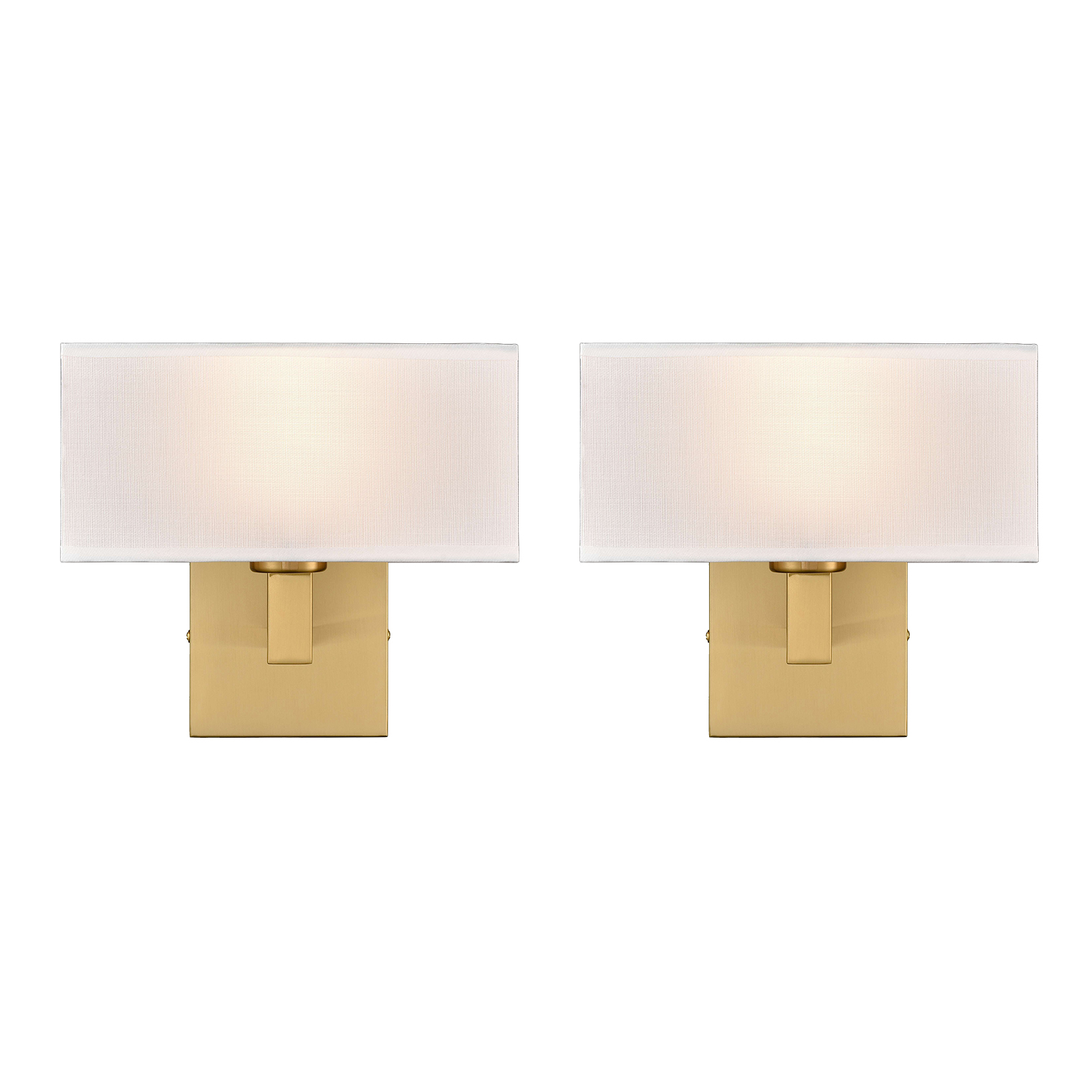 Set of 2 Modern Brushed Brass Gold with White Fabric Shade Wall Sconces for Bedroom