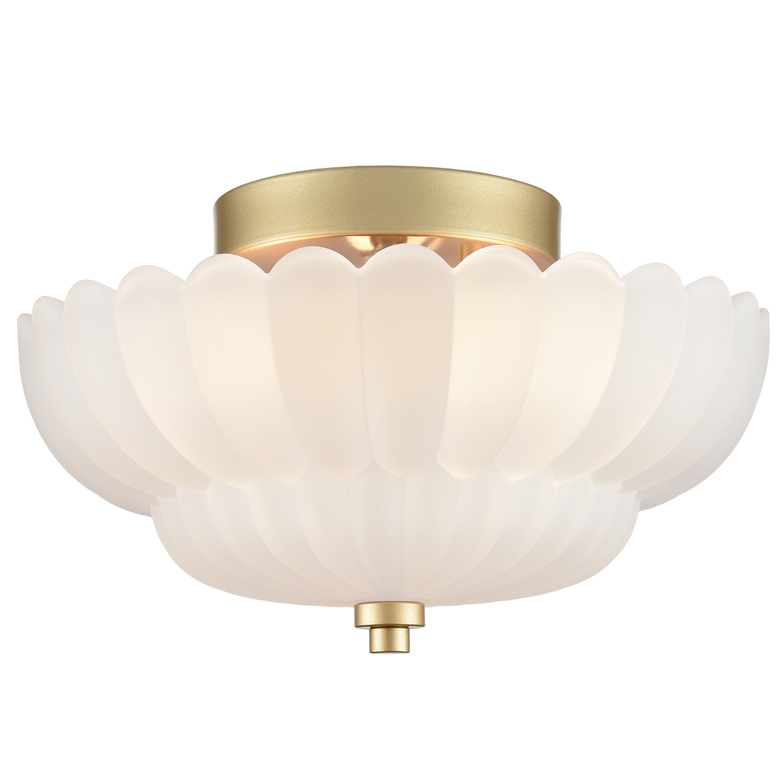 3-light Modern Gold Metal with Scalloped Milk Glass Semi Flush Mount Ceiling Light for Living Room