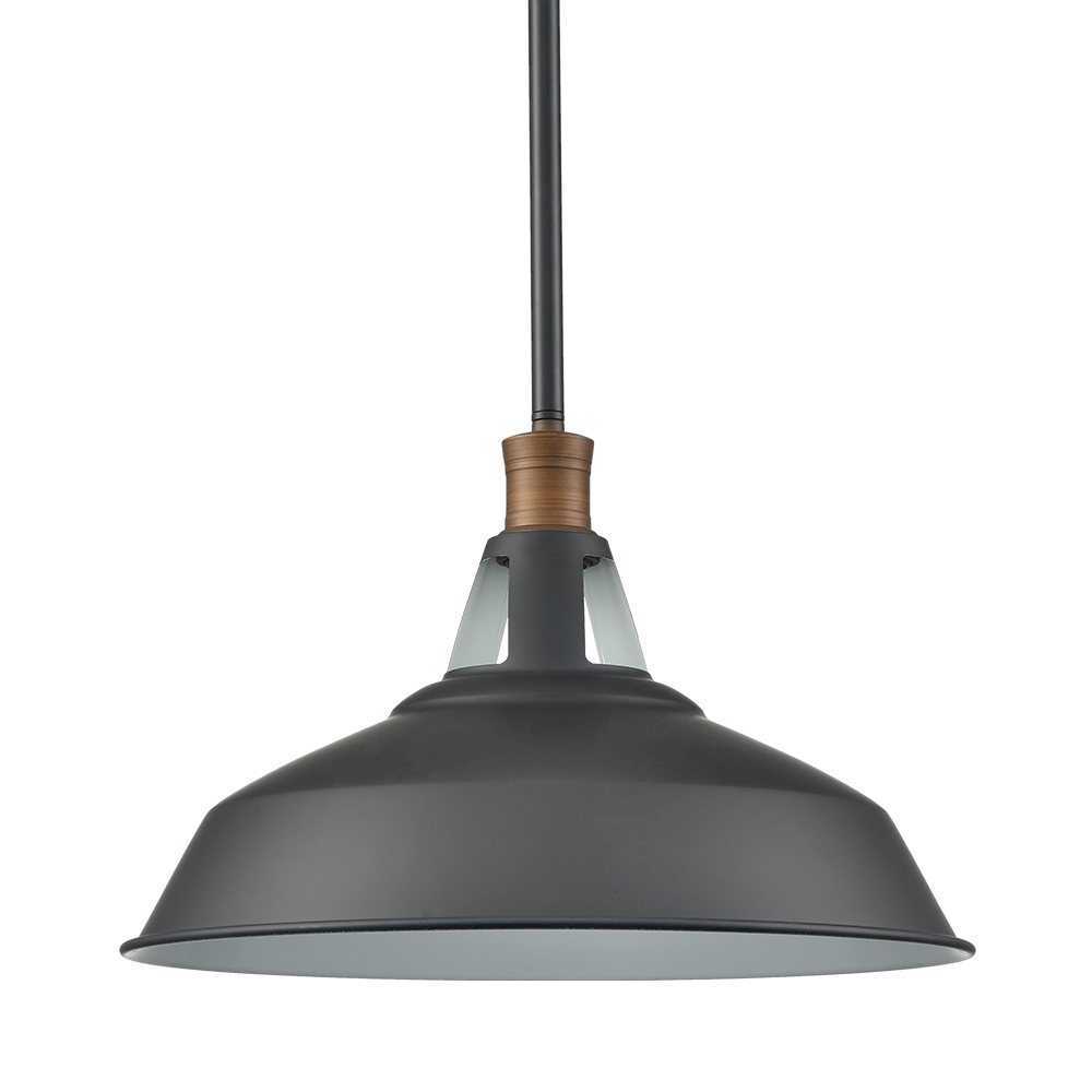 Industrial Black Barn Pendant Light Rod Adjustable Kitchen Lighting