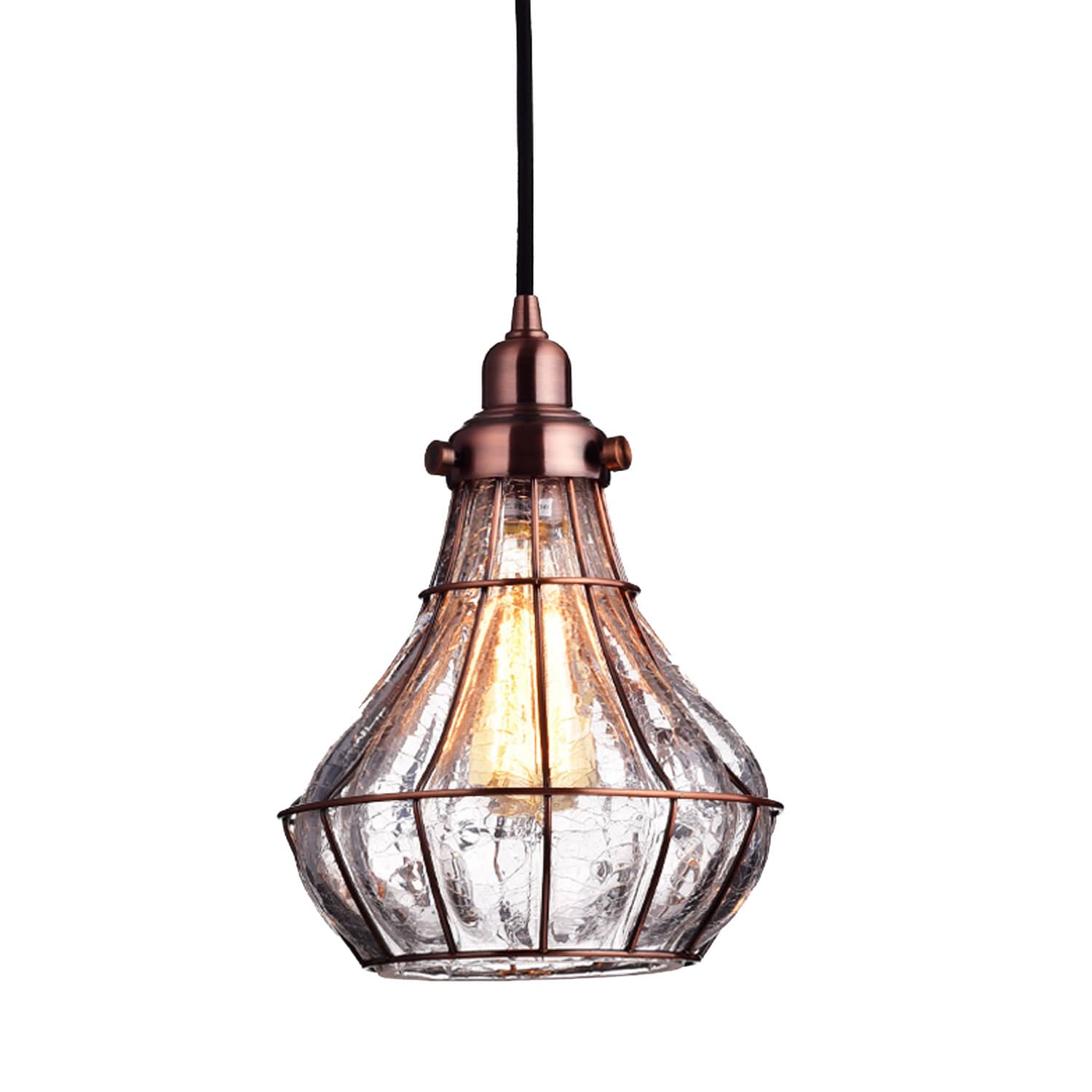 Rustic Cracked Glass Pendant Light Antique Red Copper Finish