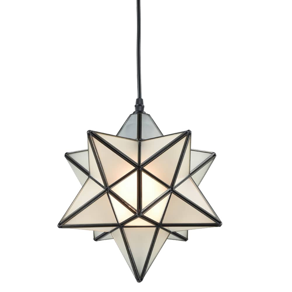 Moravian Star Pendant Light Chandelier Frosted Glass Shade 12”