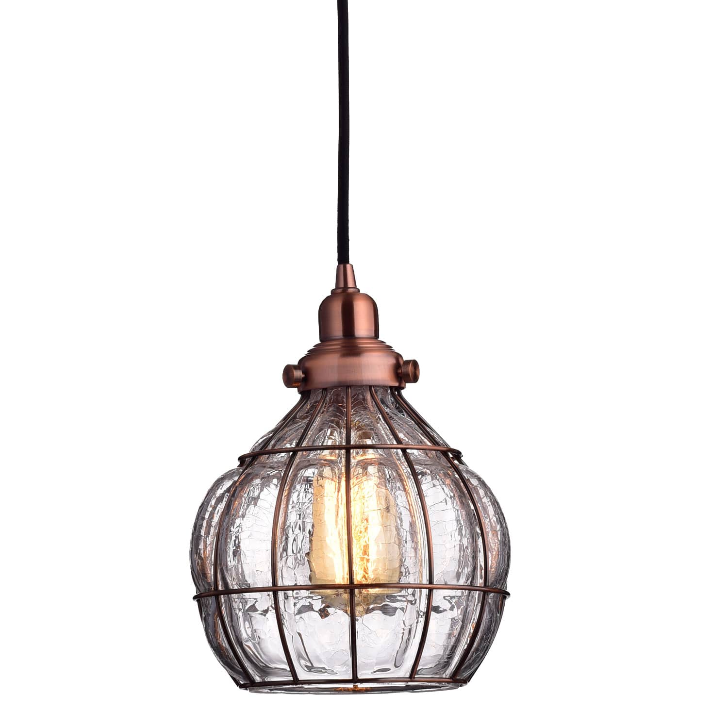 Rustic Cracked Glass Globe Pendant Lights, Red Copper Finish