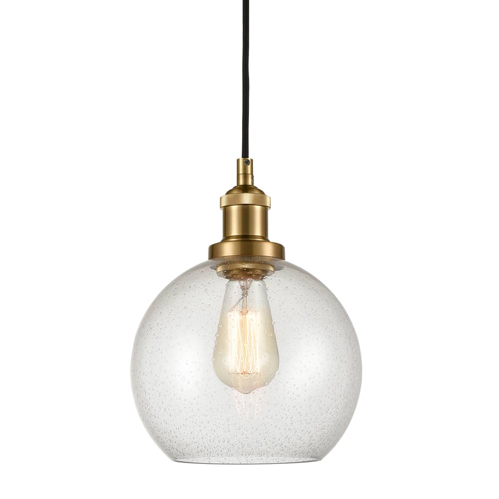 Modern Brass Globe Seeded Glass Pendant Lights Golden Finish