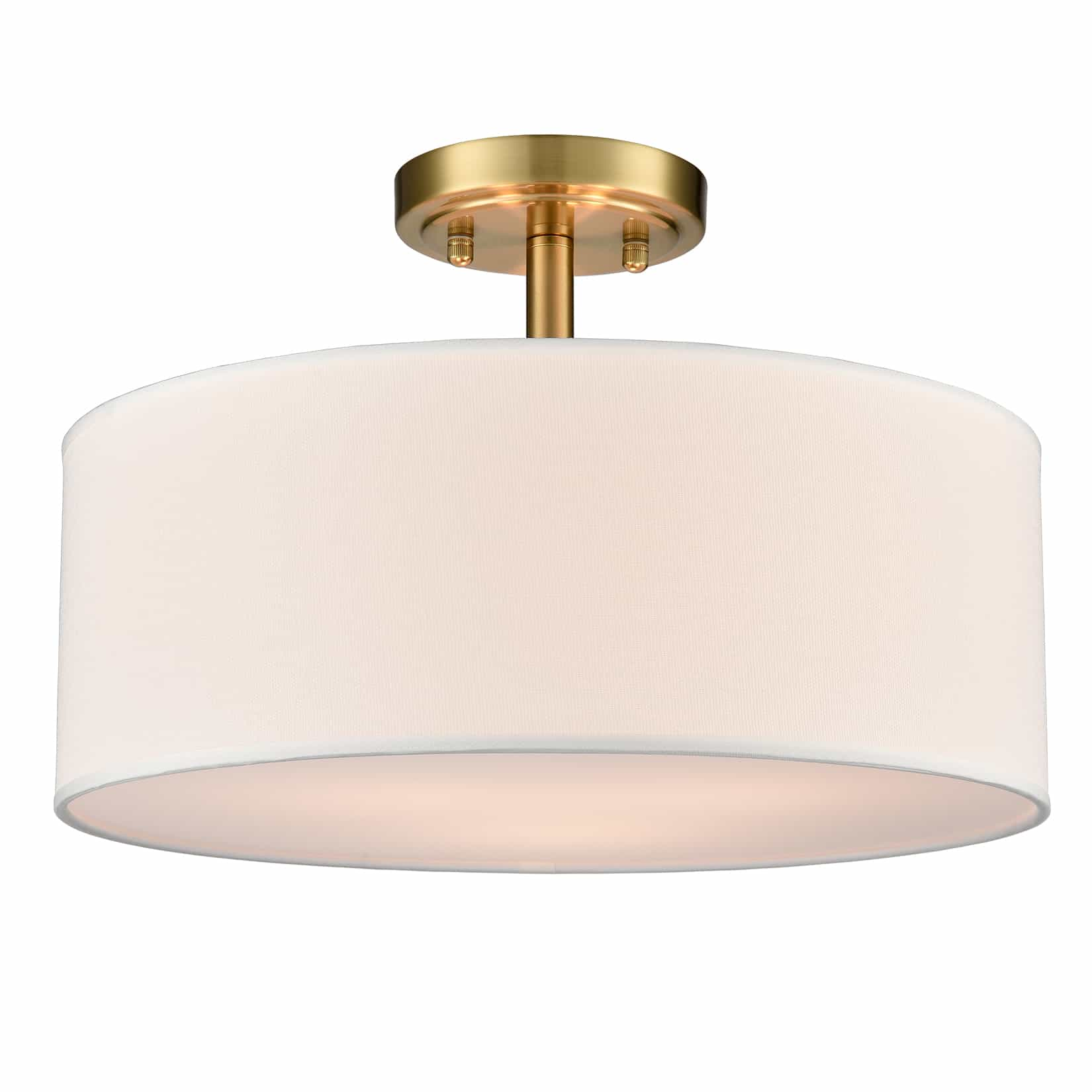 3-Light Gold Semi Flush Mount Ceiling Light with Fabric Drum Shade