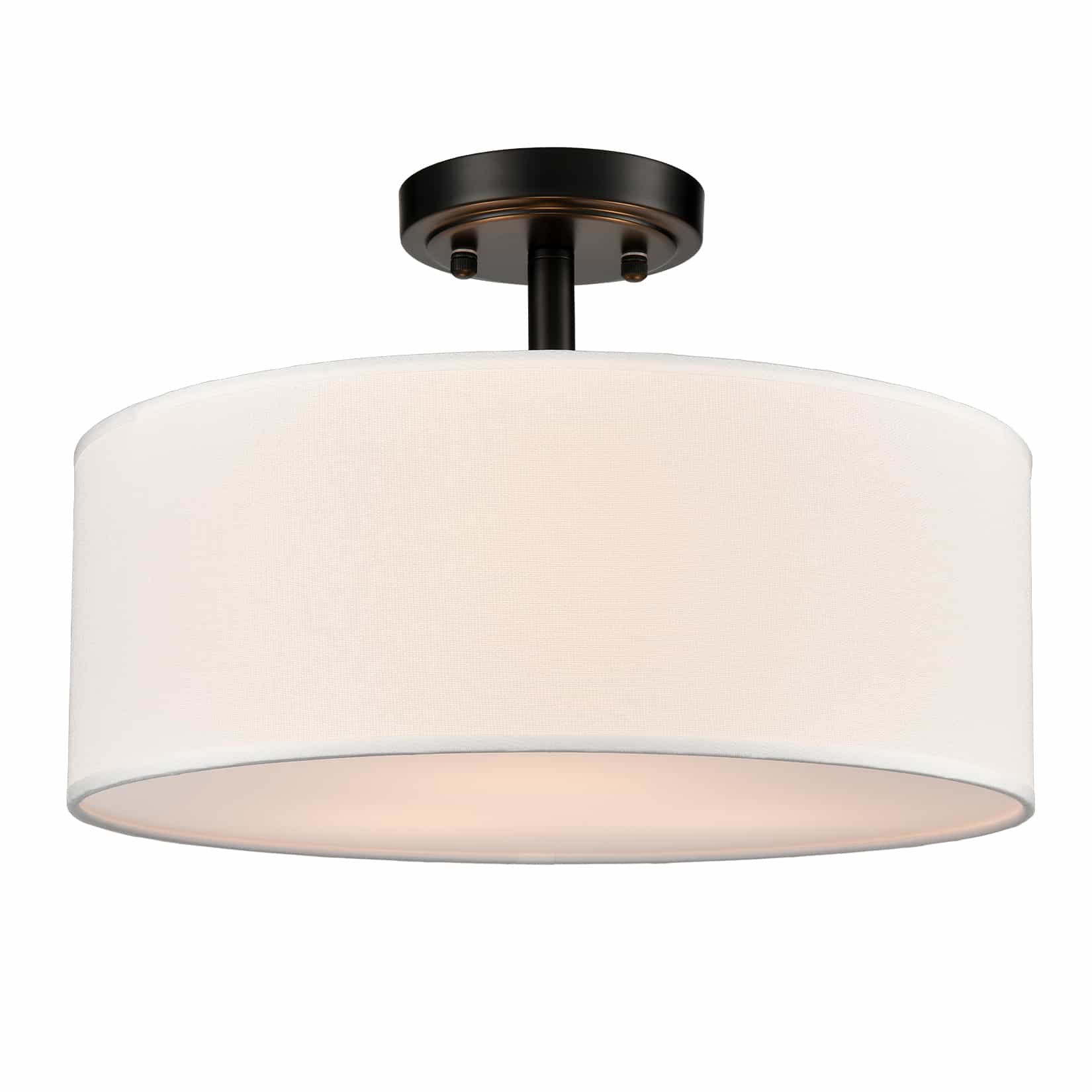 3-Light Black Semi Flush Mount Ceiling Light with Fabric Drum Shade