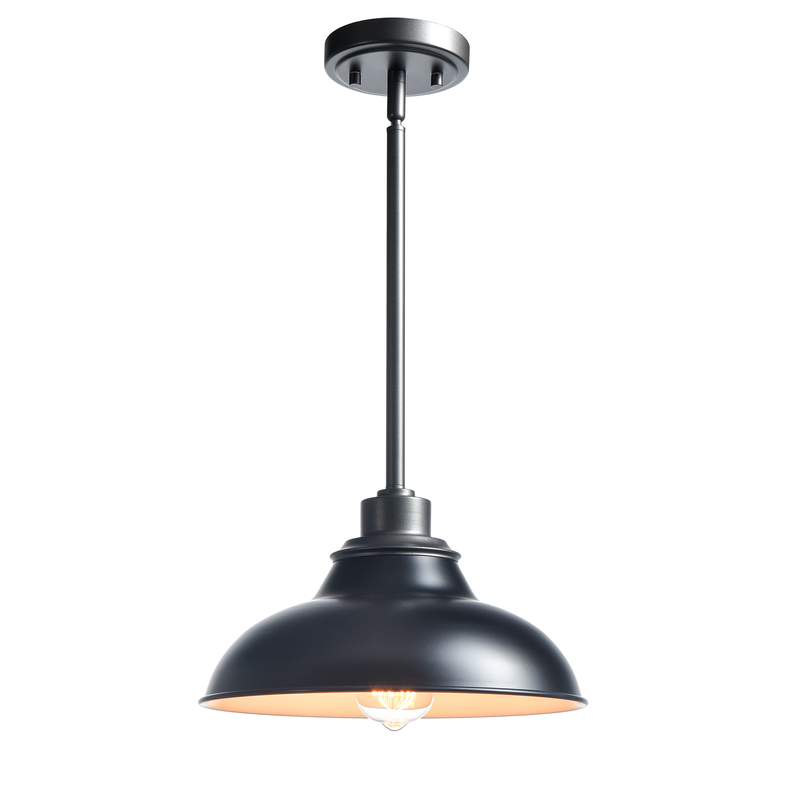 Black Pendant Light Fixture Dome Kitchen Islands Hanging Light  Metal rod