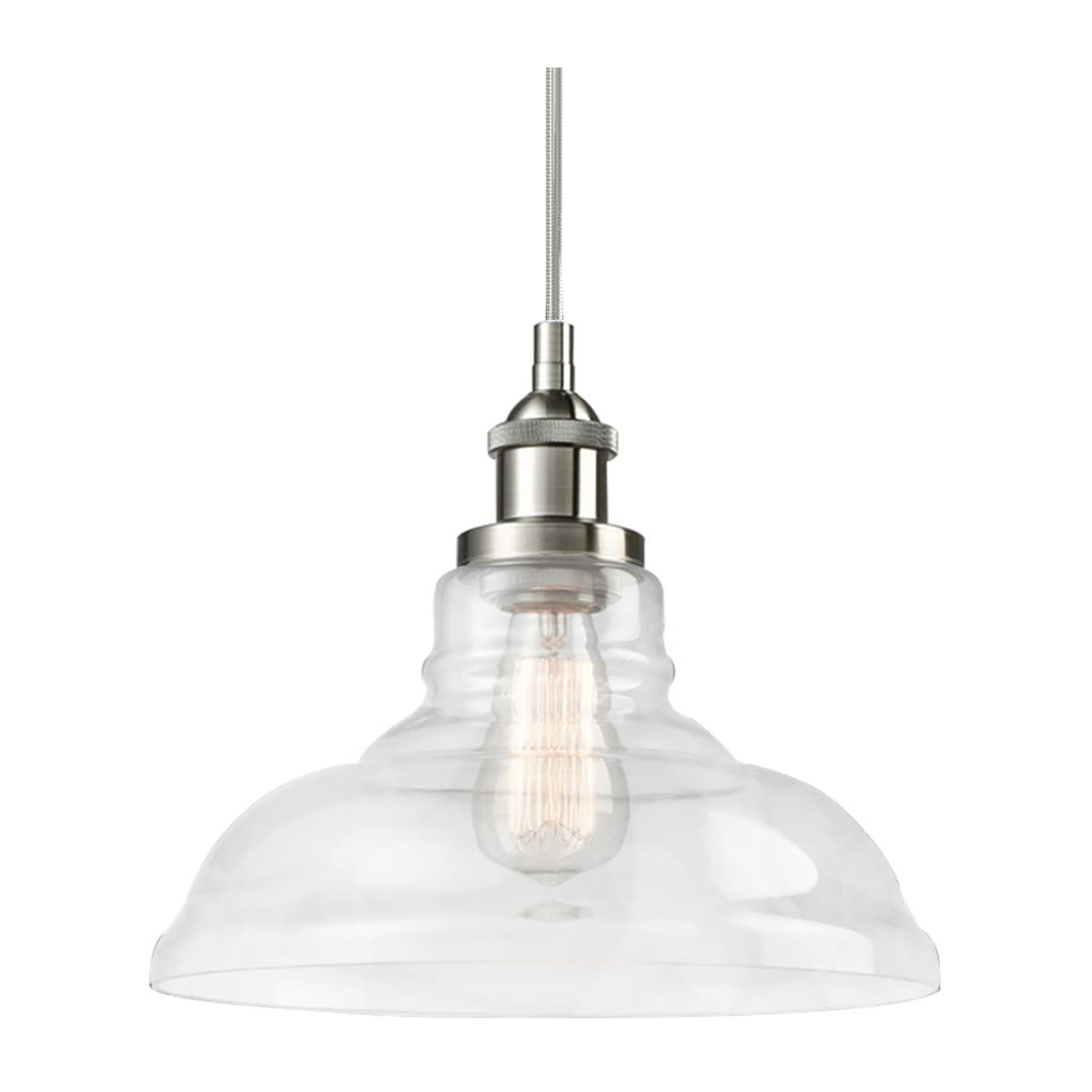 Industrial Brushed Nickel Pendant Light Glass Dome Fixture