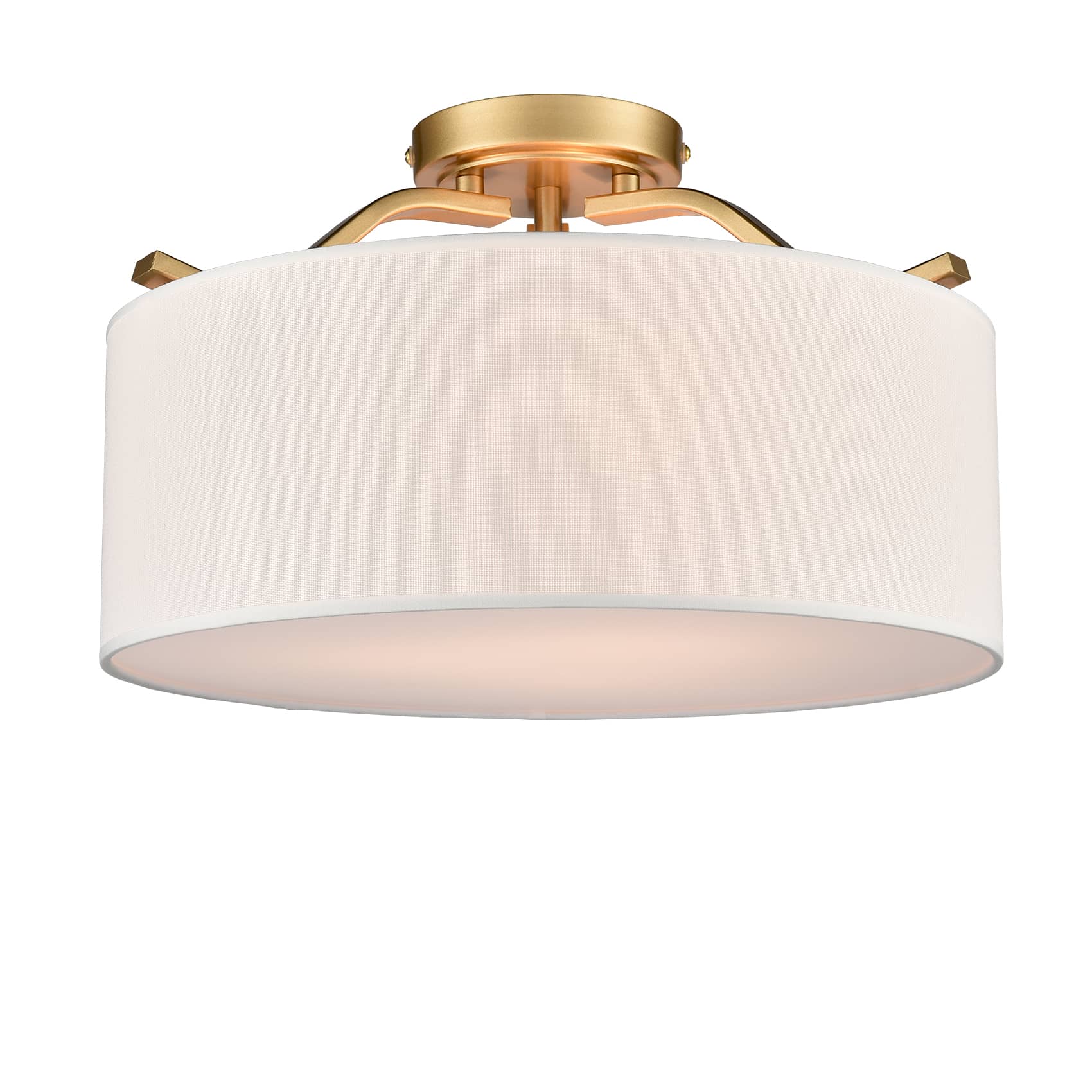 Modern Gold Ceiling Light with Drum Linen Shade 3 Sockets