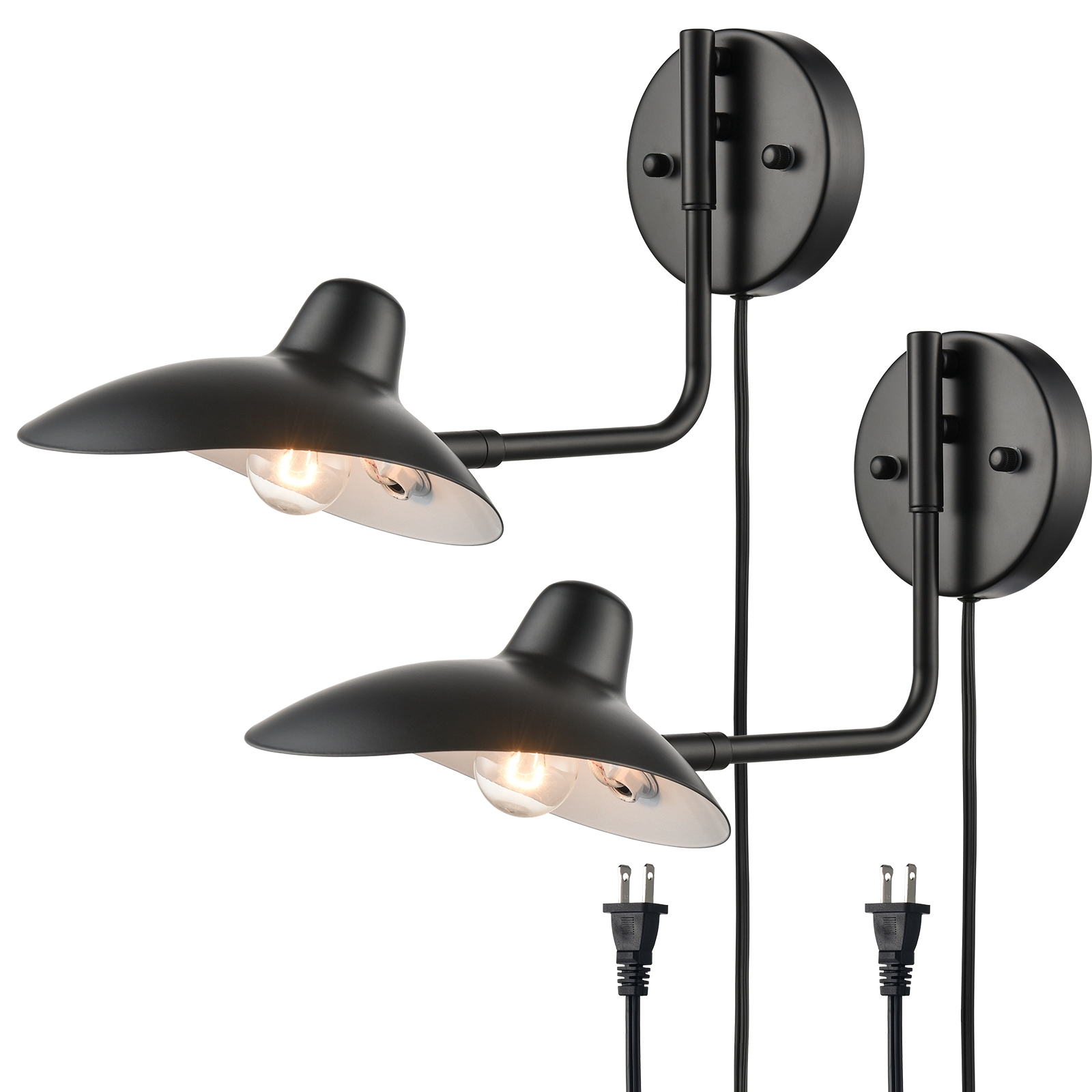 Modern Black Swing Arm  Wall Sconce  Plug-in or Hardwired set of 2