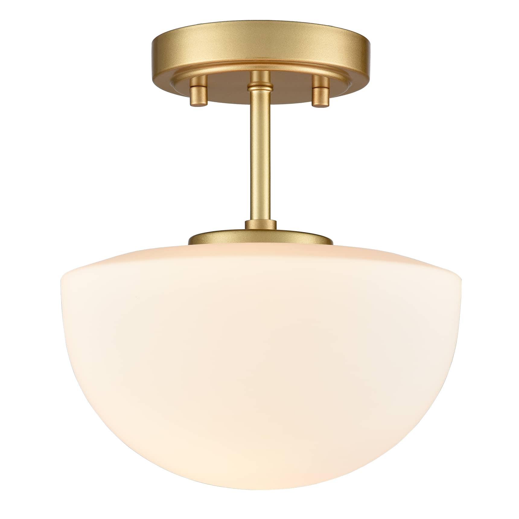 Modern Gold Semi Flush Mount Ceiling Light Opal Glass Shade