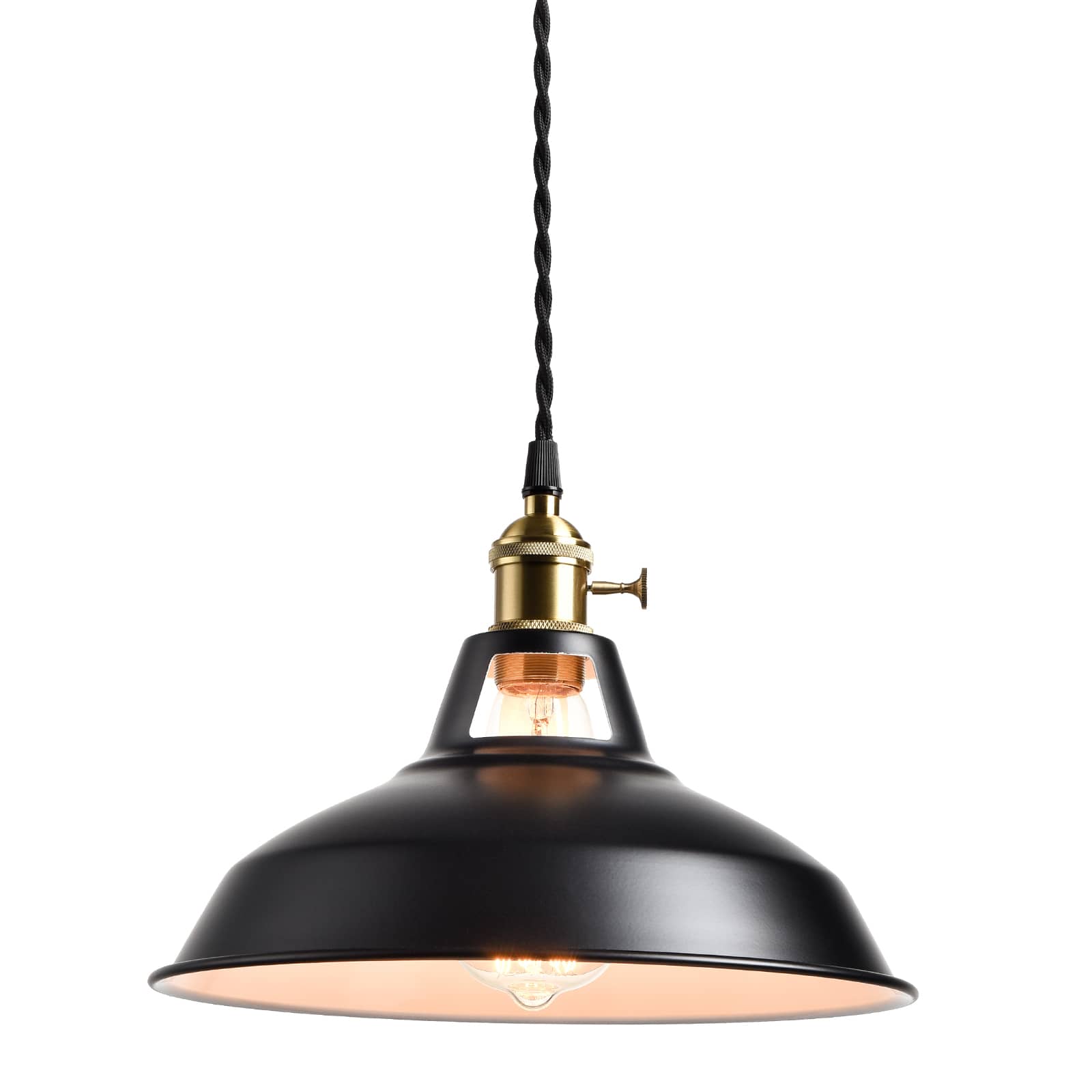 Industrial Black Barn Pendant Light with Switch Height Adjustable