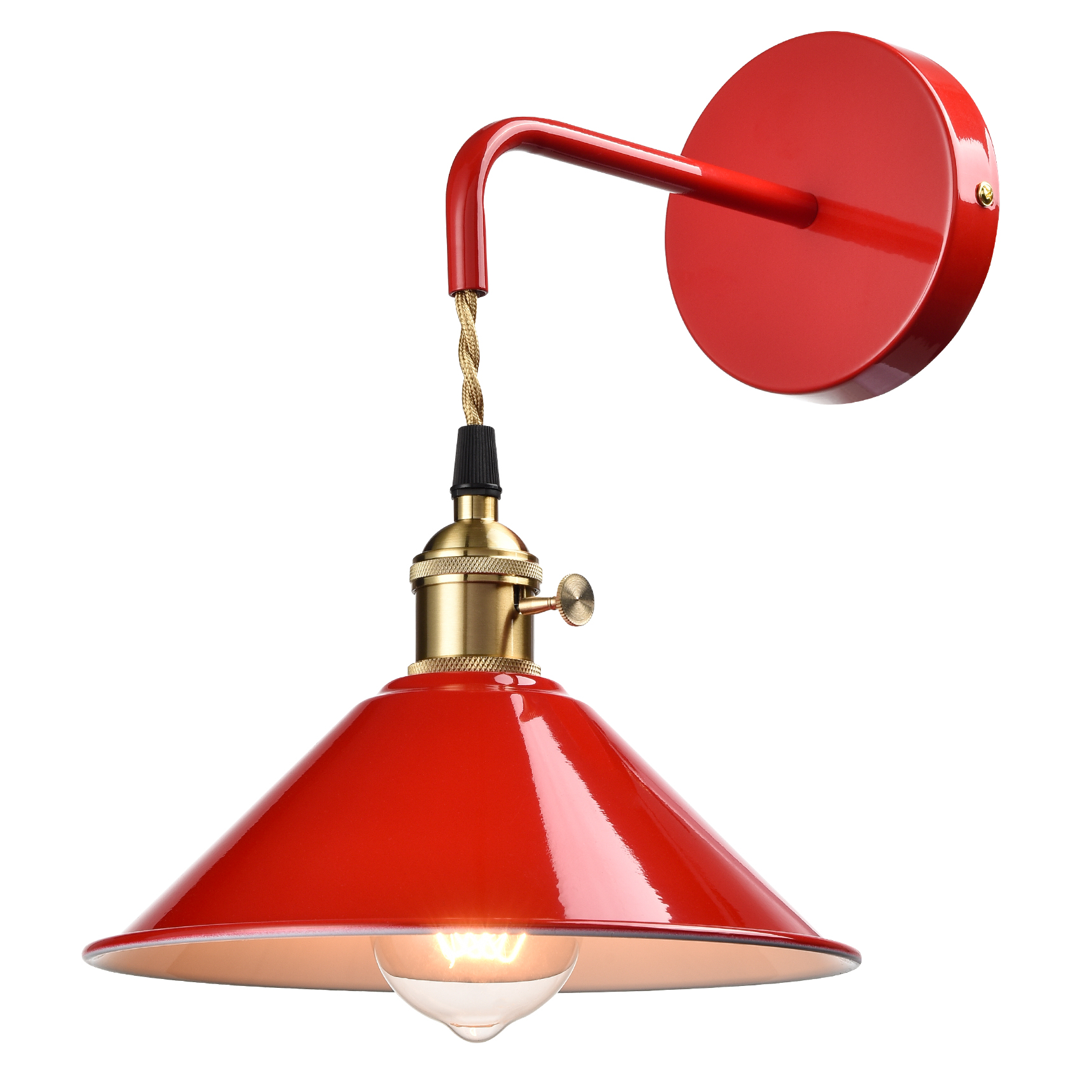 Vintage Wall Sconce mini Red Metal Shade with Switch