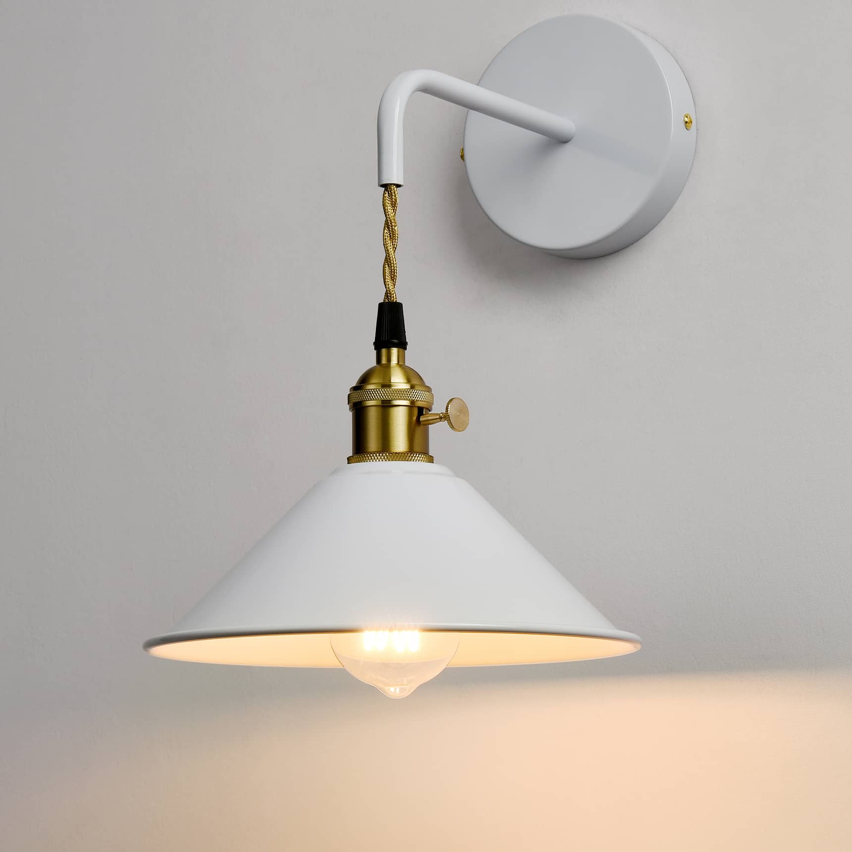 Industrial Farmhouse Wall Sconce Mini White Metal Shade with Switch