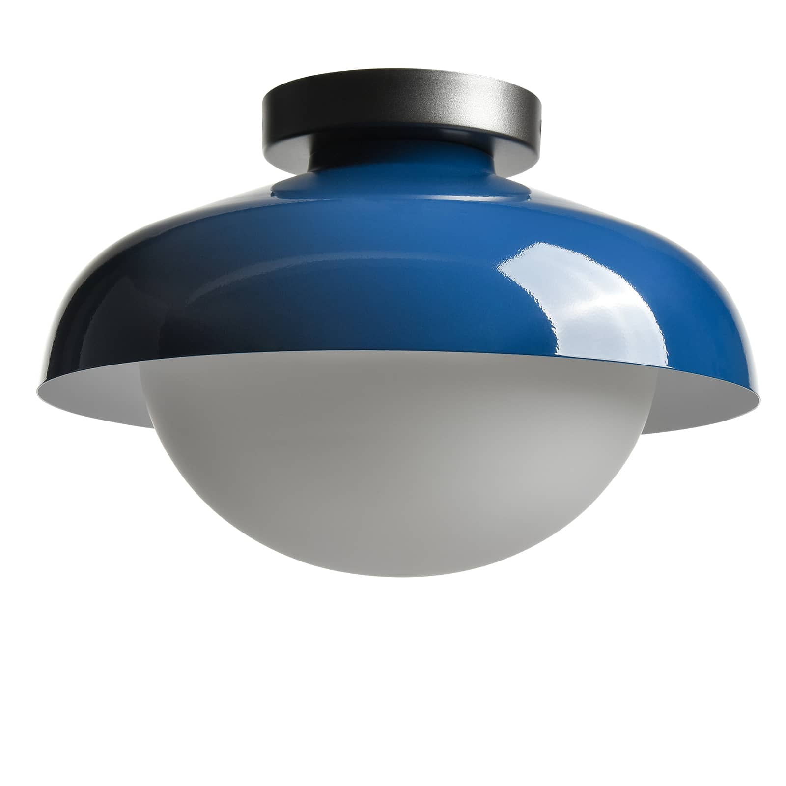 Modern Ceiling Light Fixture with Blue Metal and Opal Glass Shade