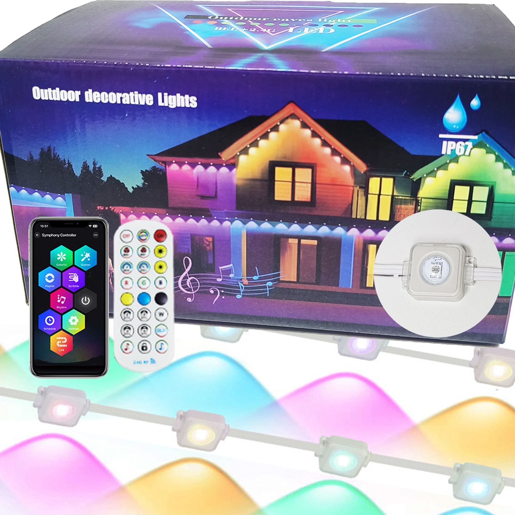 50ft Outdoor Eaves Lights IP67 Waterproof Permanent RGB Lights with Remote Control