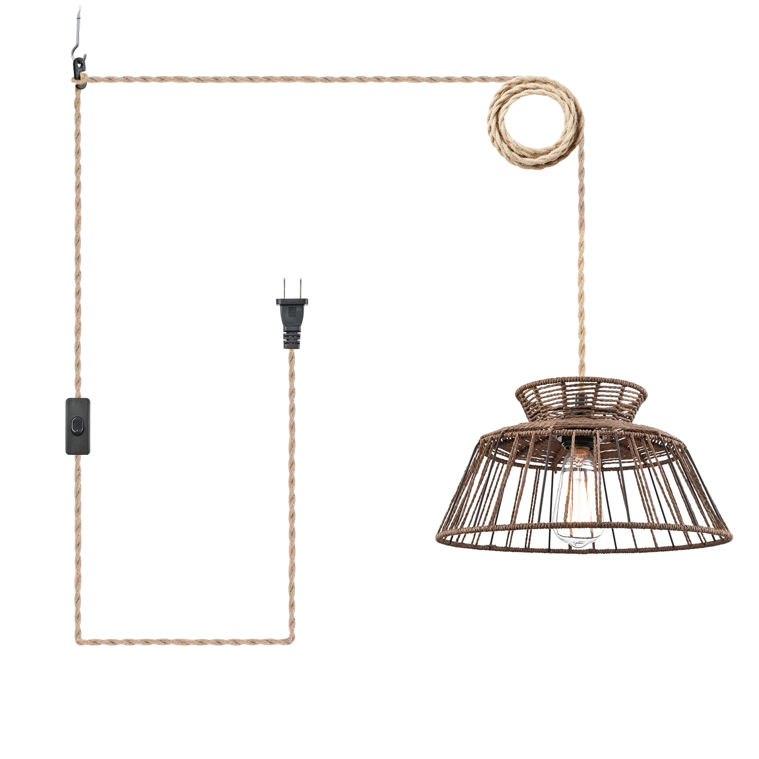 Plug in Pendant Light Fixture Rattan Hanging Lights with Plug in Cord