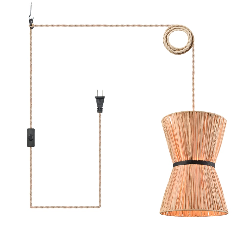 Farmhouse Pendant Light Plug In with Paper Rope Shade for Bedroom