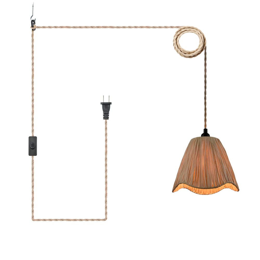 Rustic Plug-in Pendant Light Fixture with Paper Rope Shade for Bedroom