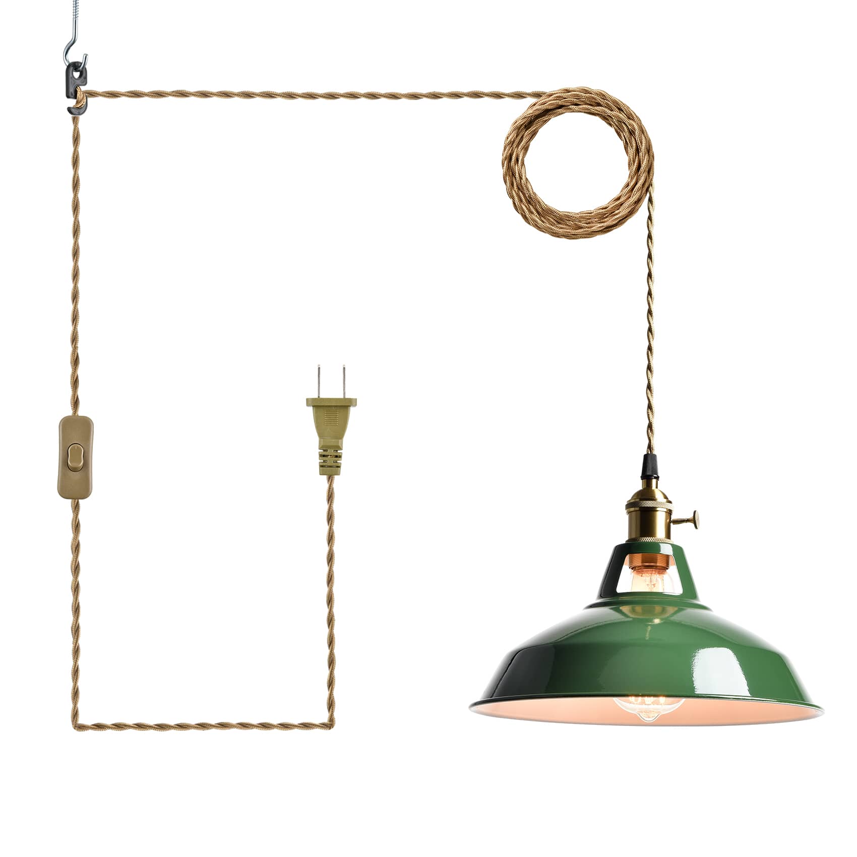 Nordic Plug-in Pendant Light Green Shade with Switch