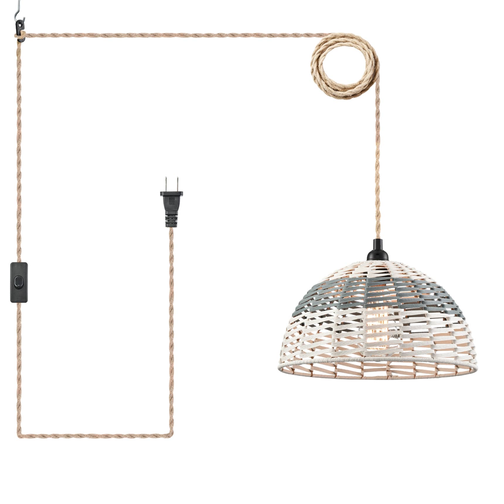 Farmhouse Plug-in Pendant Light Paper Dome Shde with Switch