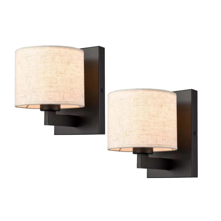 Beige Fabric Wall Light Black Wall Sconce - Set Of 2 | Claxy