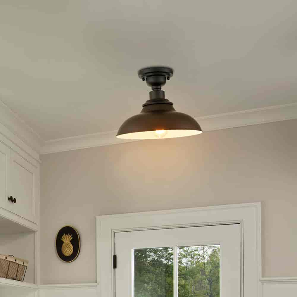 Semi-gloss Black Farmhouse Semi-flush Ceiling Light | Claxy