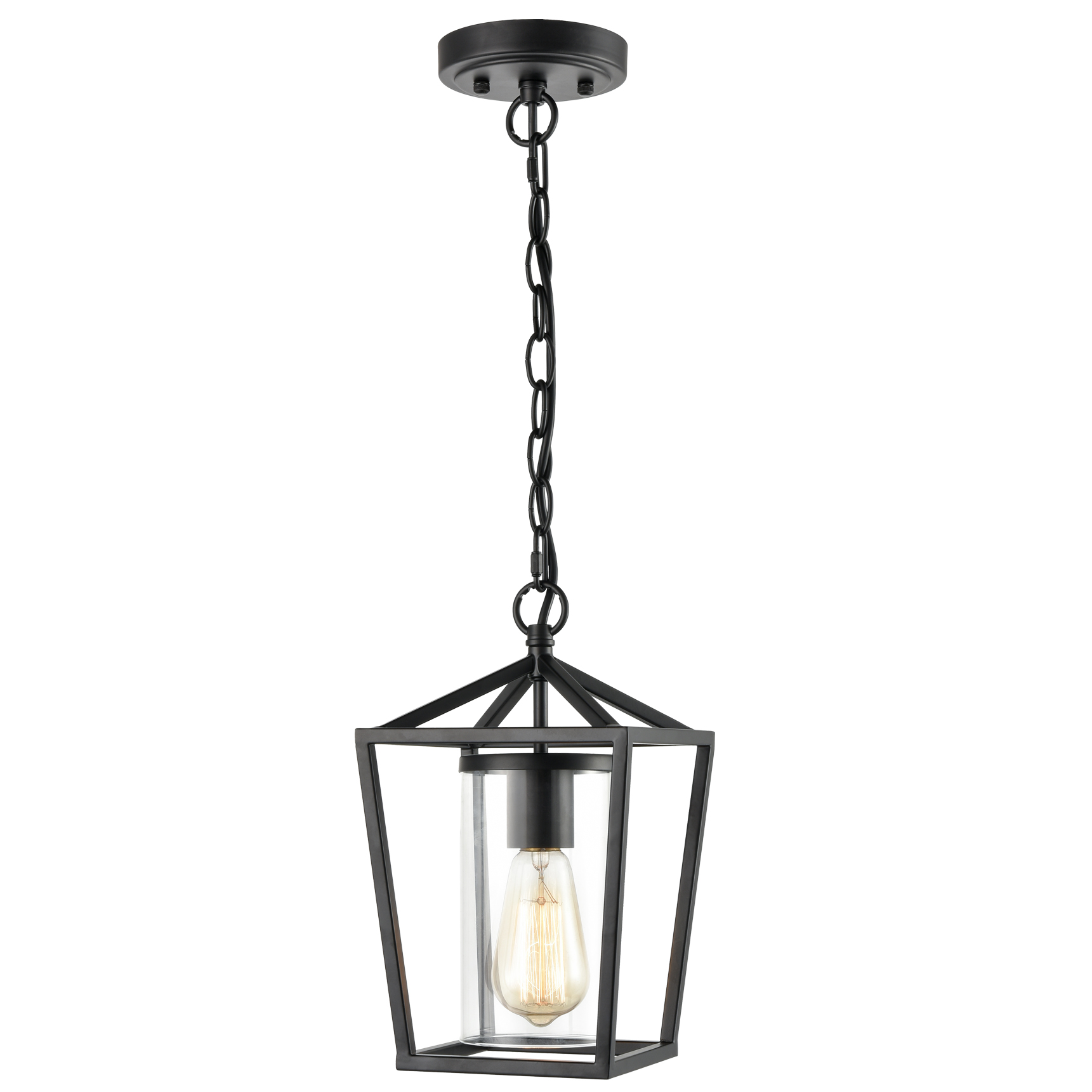 Lantern Black Pendant  Light Chain-Hung, 7-In