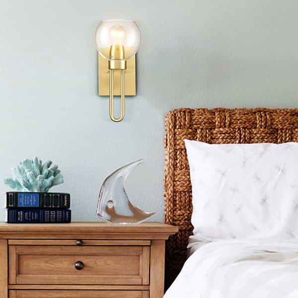 Modern Brass Wall Sconce with Globe Clear Glass Shade| Claxy