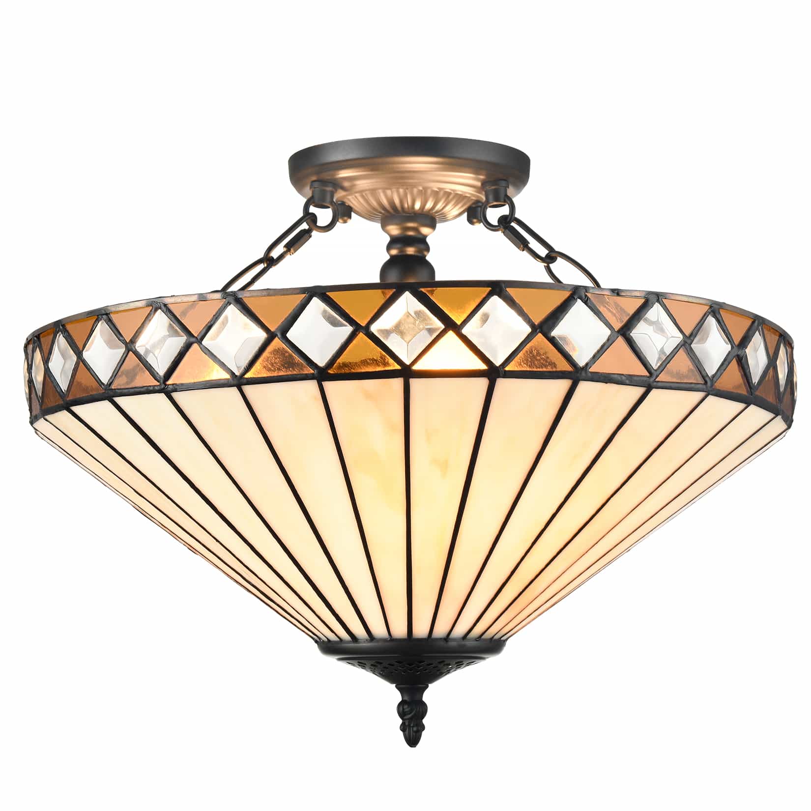 Tiffany Style Stained Glass Semi Flush Mount Ceiling Lights