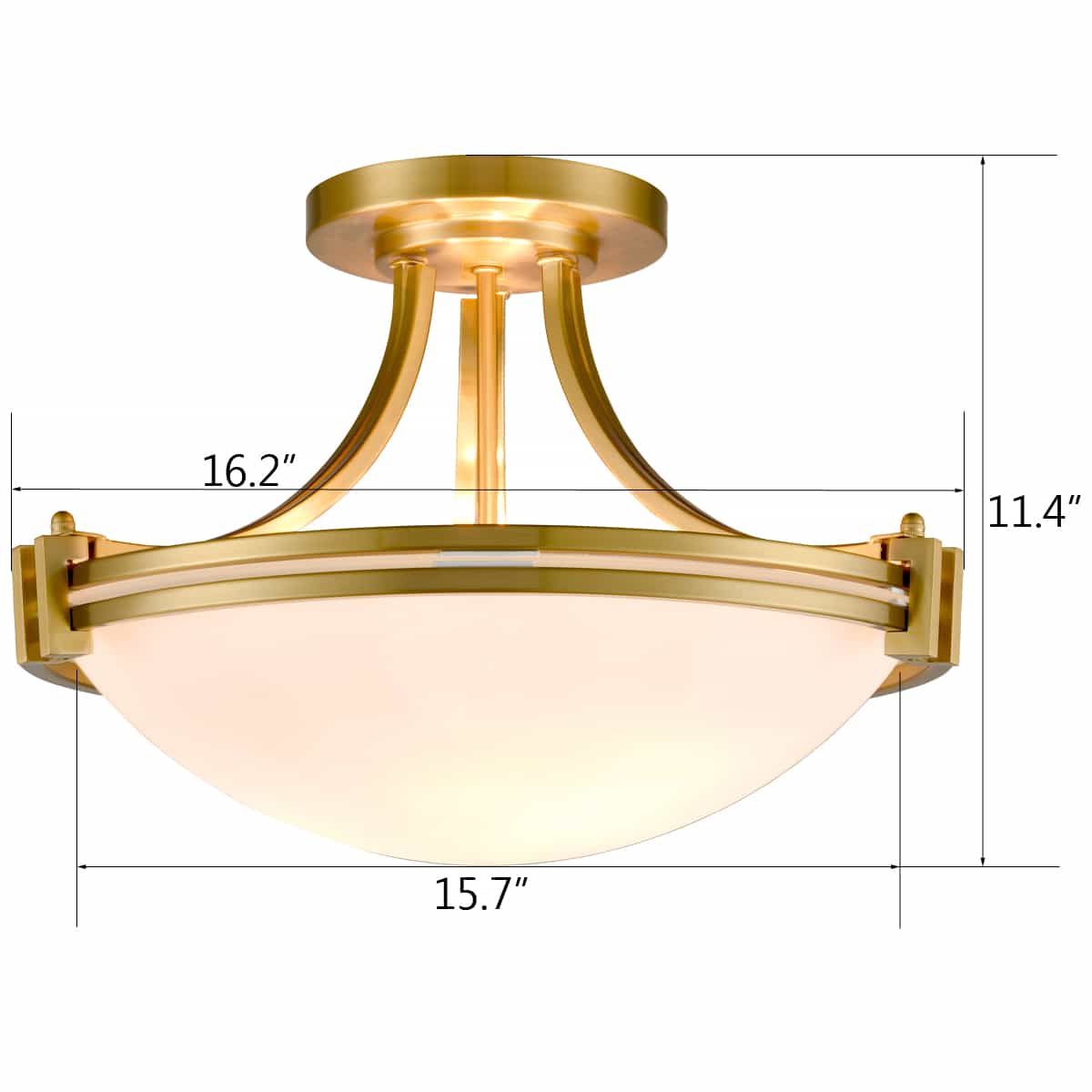 3-Light Brass Glass Semi Flush Mount Ceiling Lights