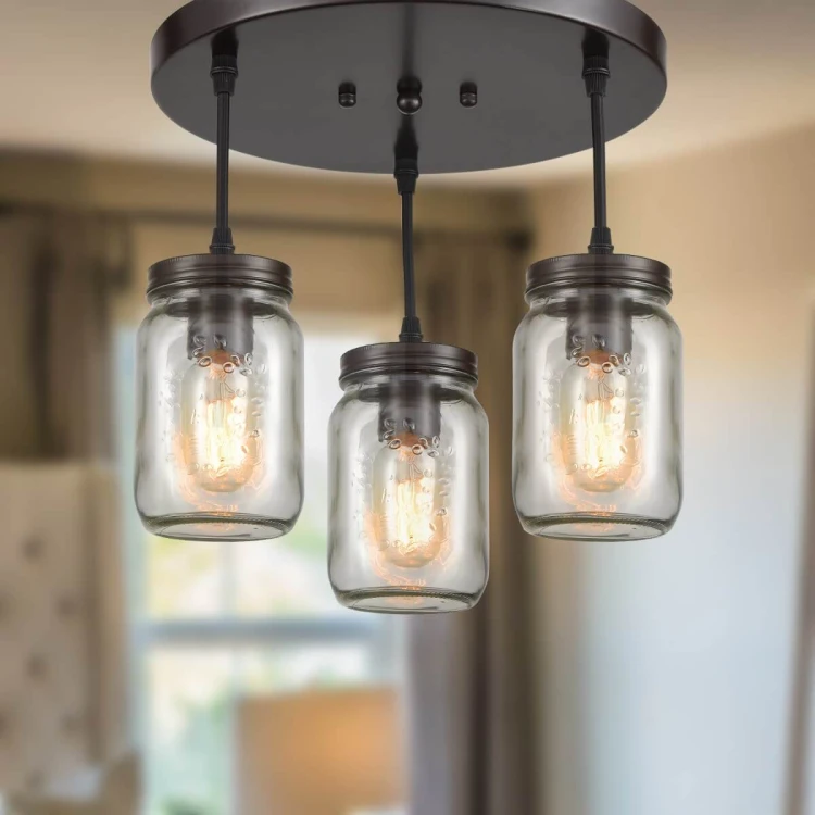 Bronze Mason Jar Semi flush Ceiling Light - 3 Lights | Claxy