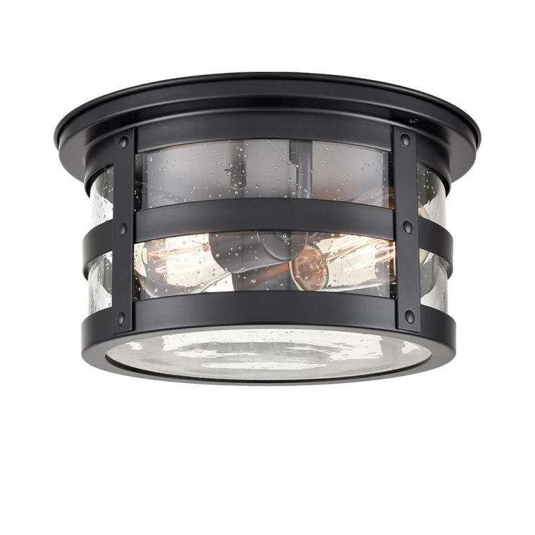 Black Industrial Drum Seeded Glass Ceiling Light | Claxy