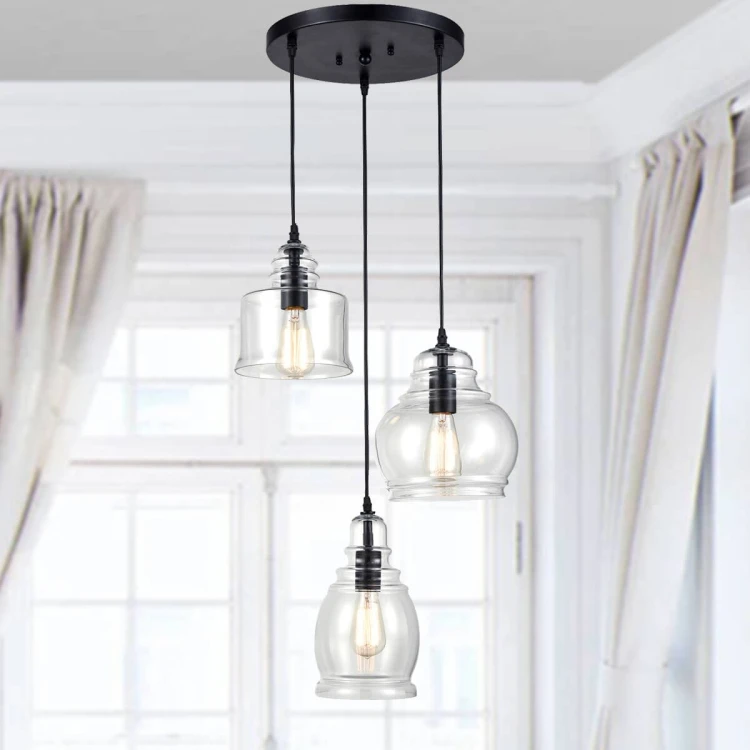 Modern Glass Chandelier Mason Jar Island Pendant Light