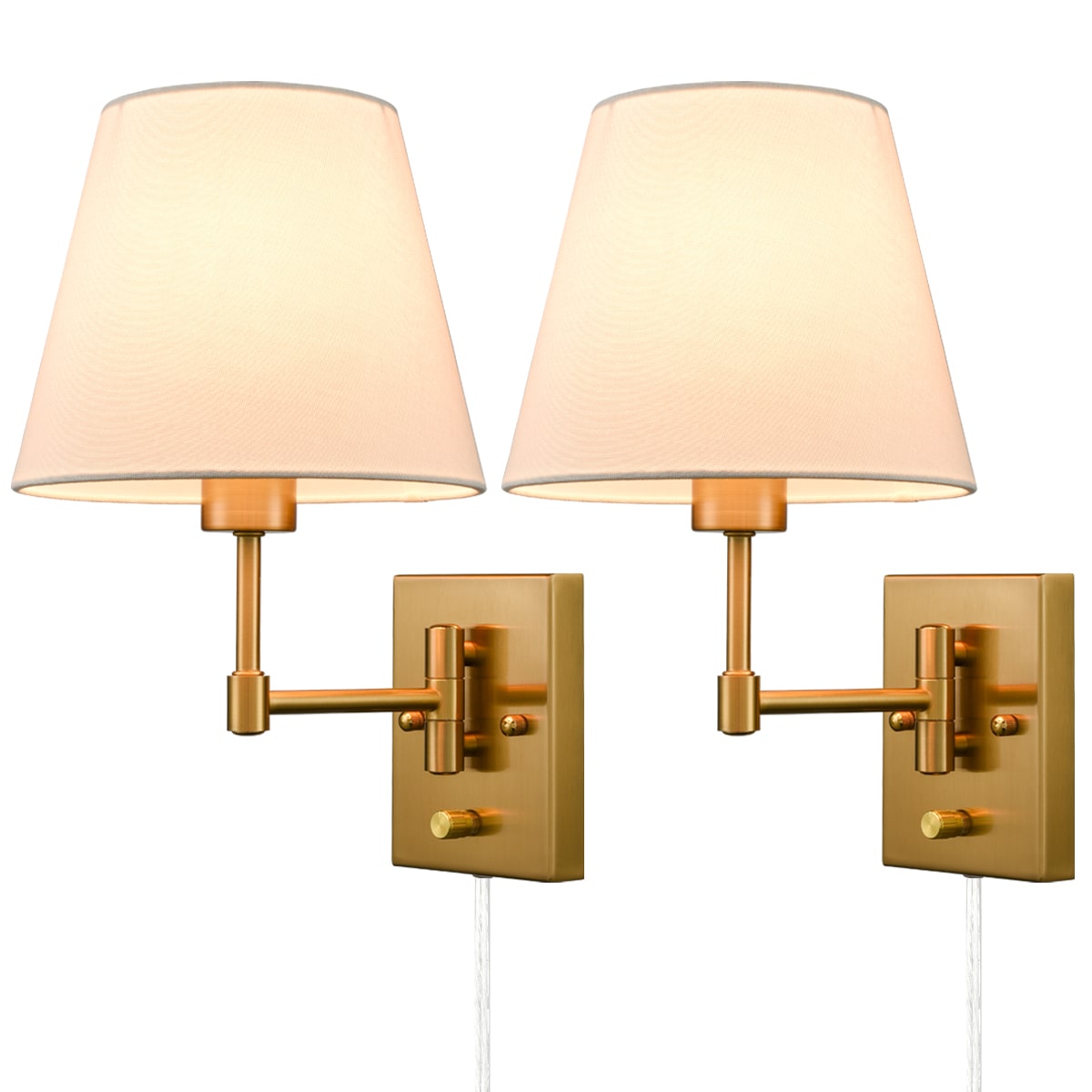Beige Shade Swing Arm Plug-in Wall Sconce -Set of 2