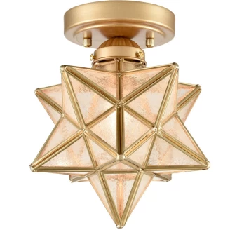 Modern Moravian Star Ceiling Light with Seeded Glass 8 Inches Brass